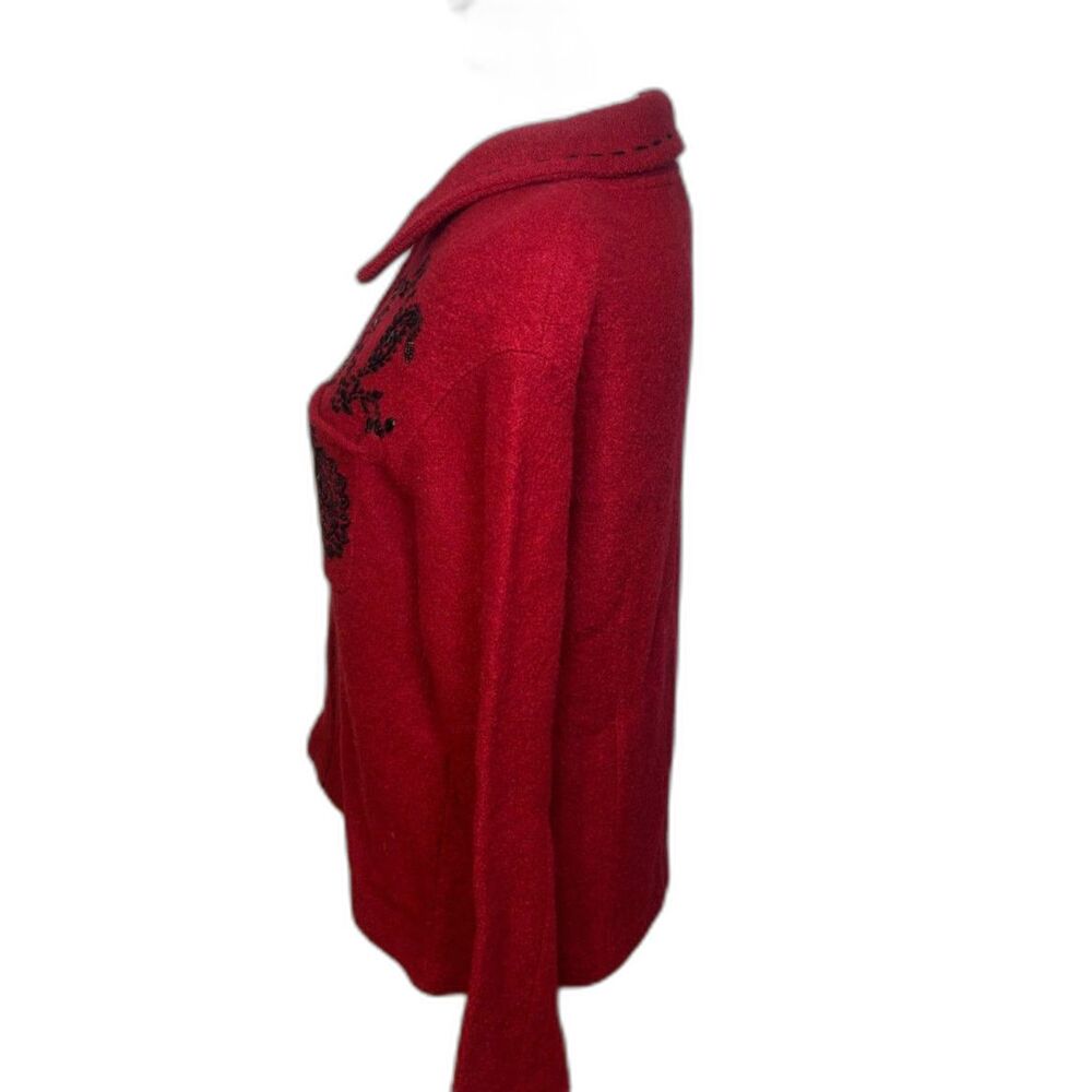 Conrad C Collection Boutique Red Floral Faux Zip Up Collar Sweater Womens - Picture 6 of 7